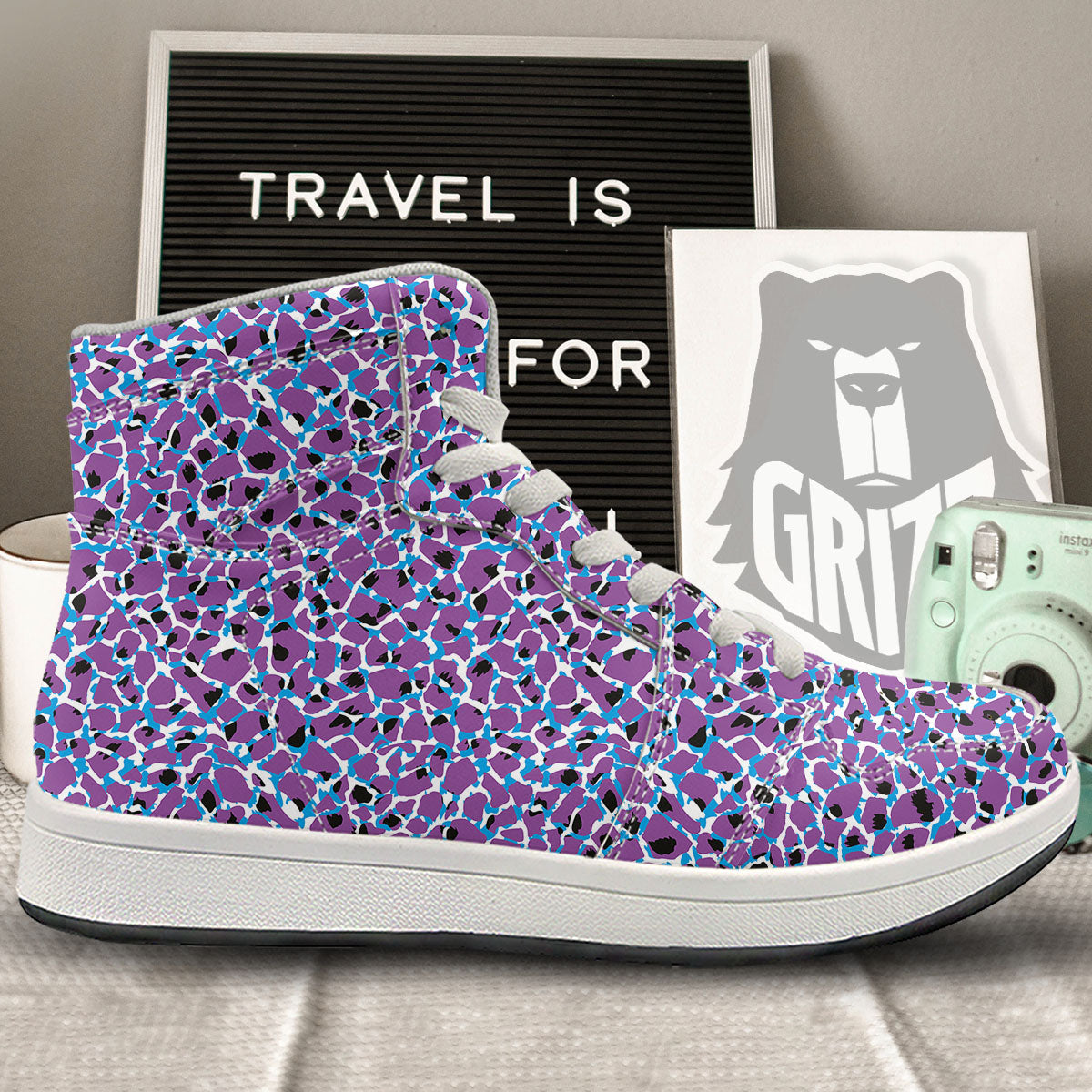 Giraffe Teal And Purple Print Pattern High Top Sneakers-grizzshop