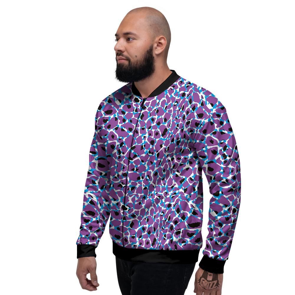 Giraffe Teal And Purple Print Pattern Men's Bomber Jacket-grizzshop