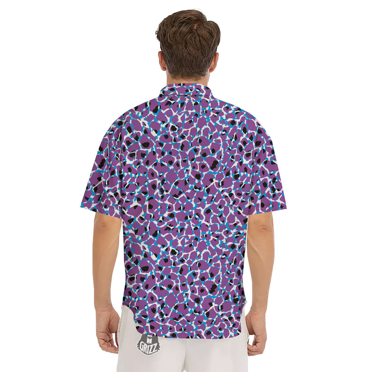 Giraffe Teal And Purple Print Pattern Men's Short Sleeve Shirts-grizzshop