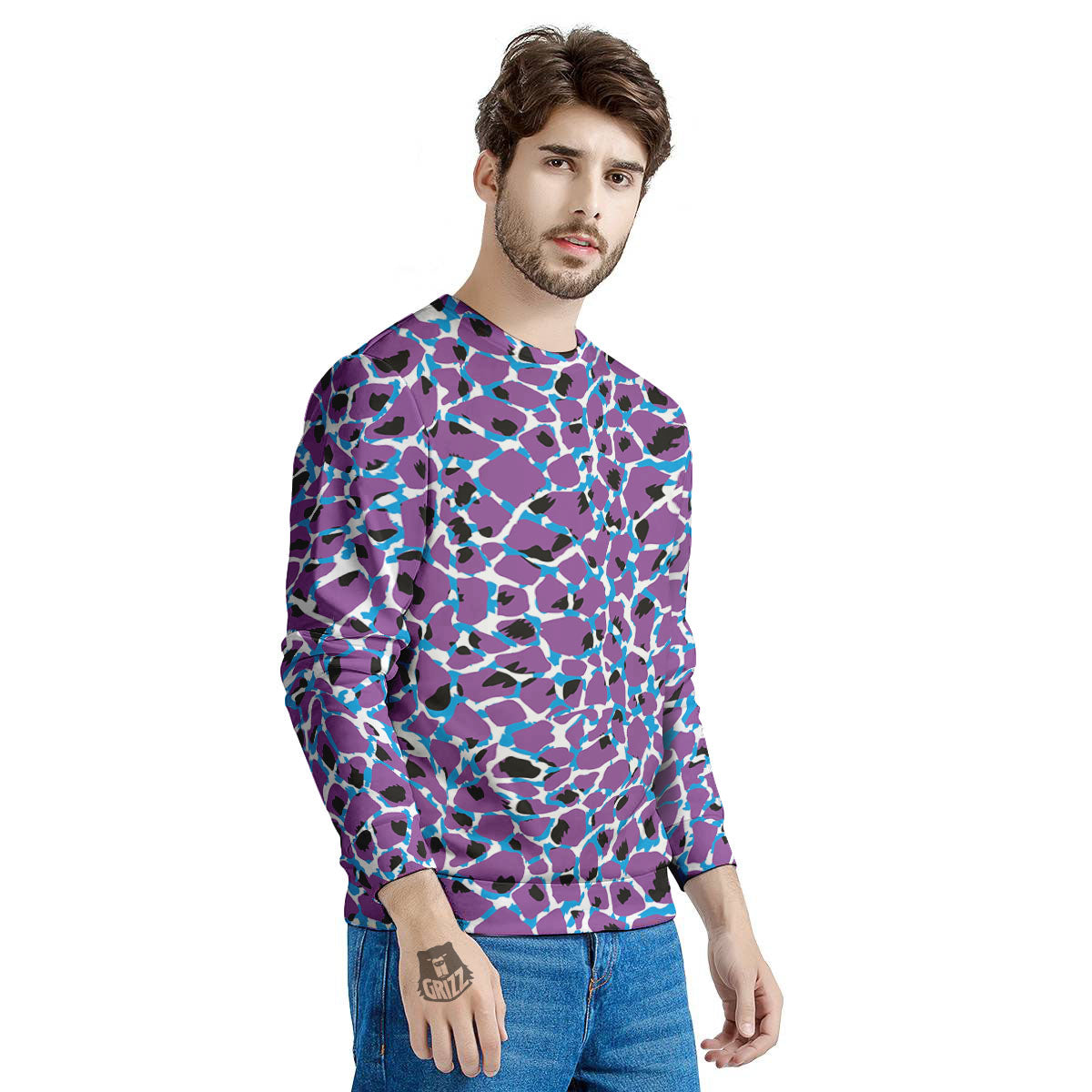 Giraffe Teal And Purple Print Pattern Men's Sweatshirt-grizzshop
