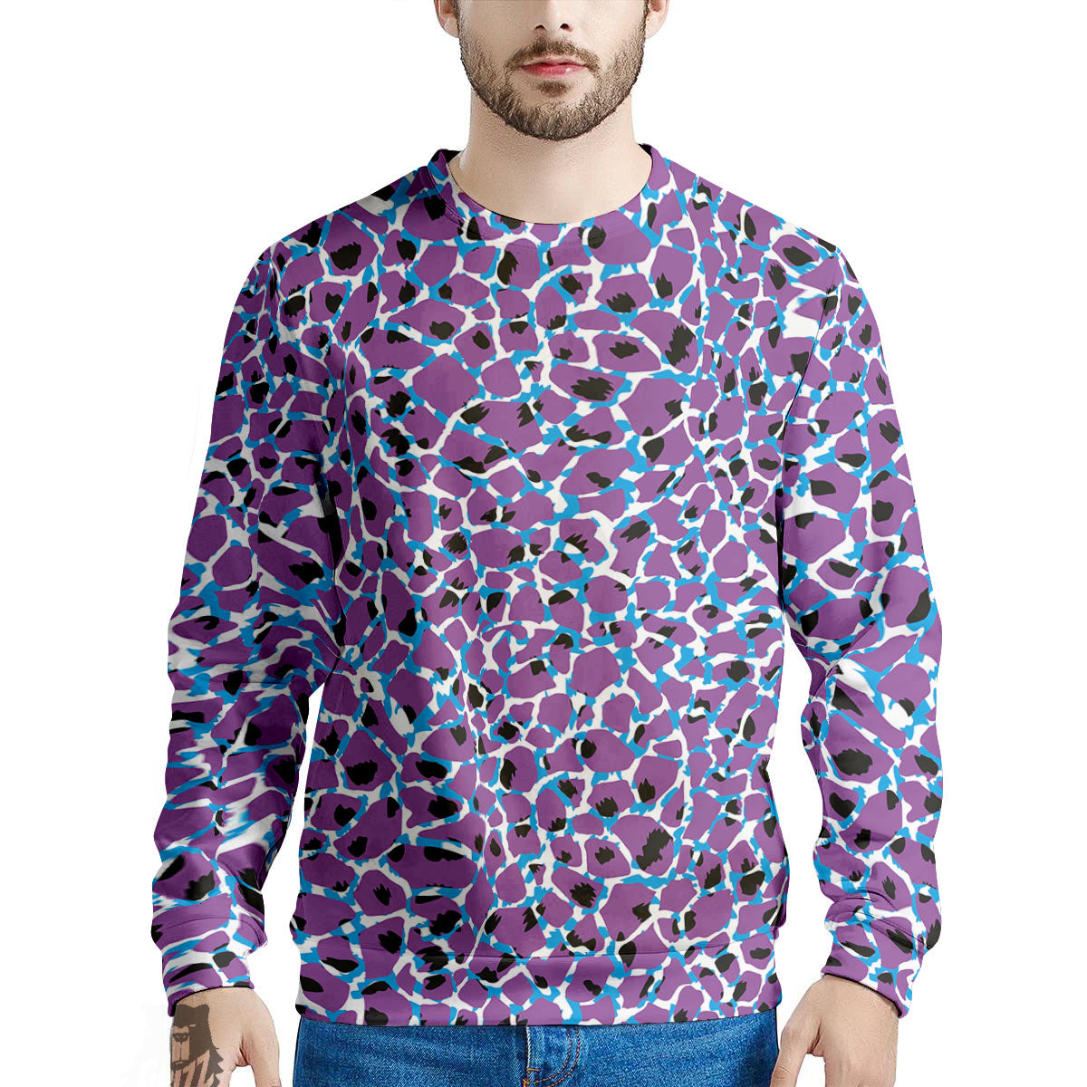 Giraffe Teal And Purple Print Pattern Men's Sweatshirt-grizzshop