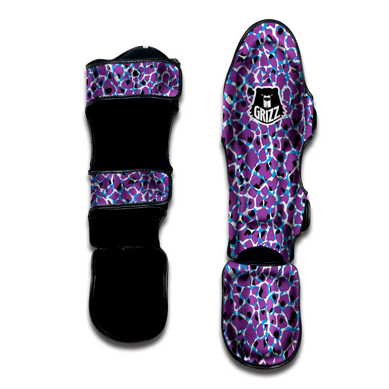 Giraffe Teal And Purple Print Pattern Muay Thai Shin Guards-grizzshop