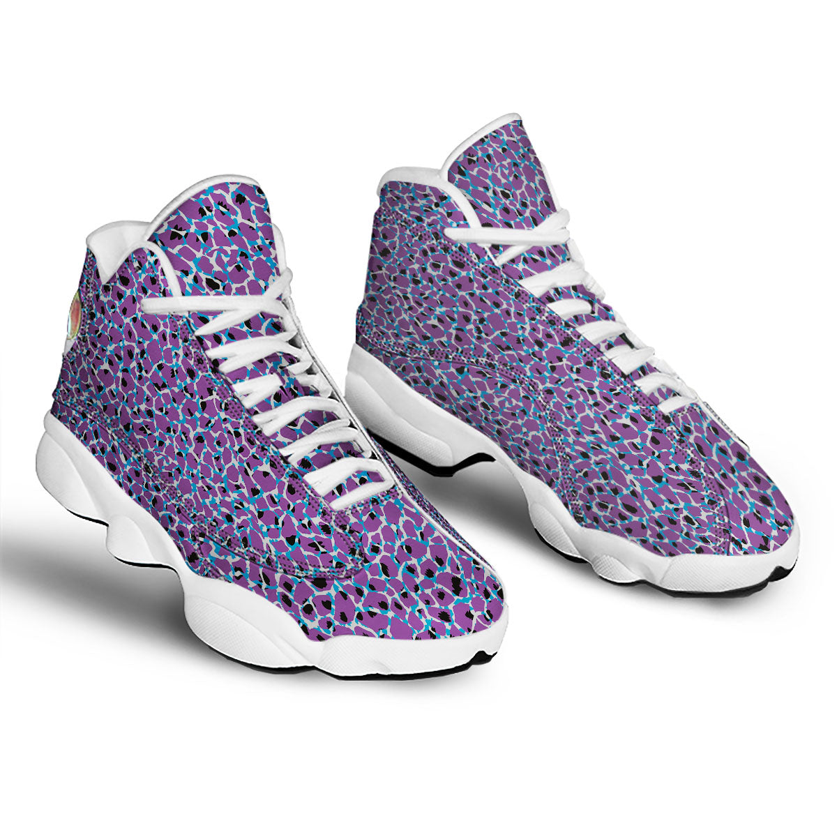 Giraffe Teal And Purple Print Pattern White Basketball Shoes-grizzshop