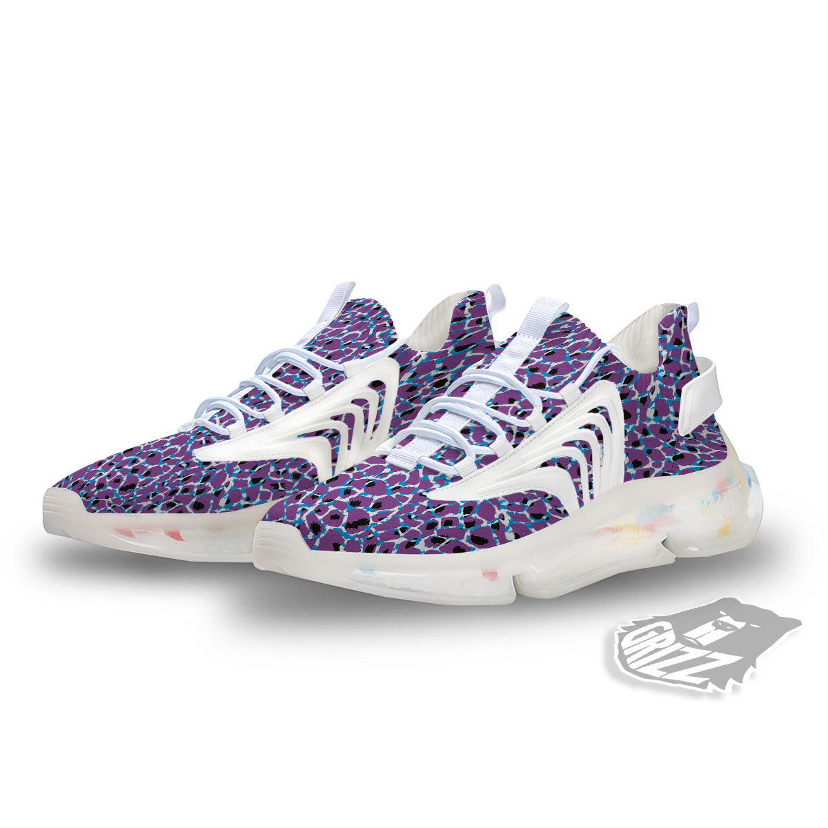Giraffe Teal And Purple Print Pattern White Gym Shoes-grizzshop