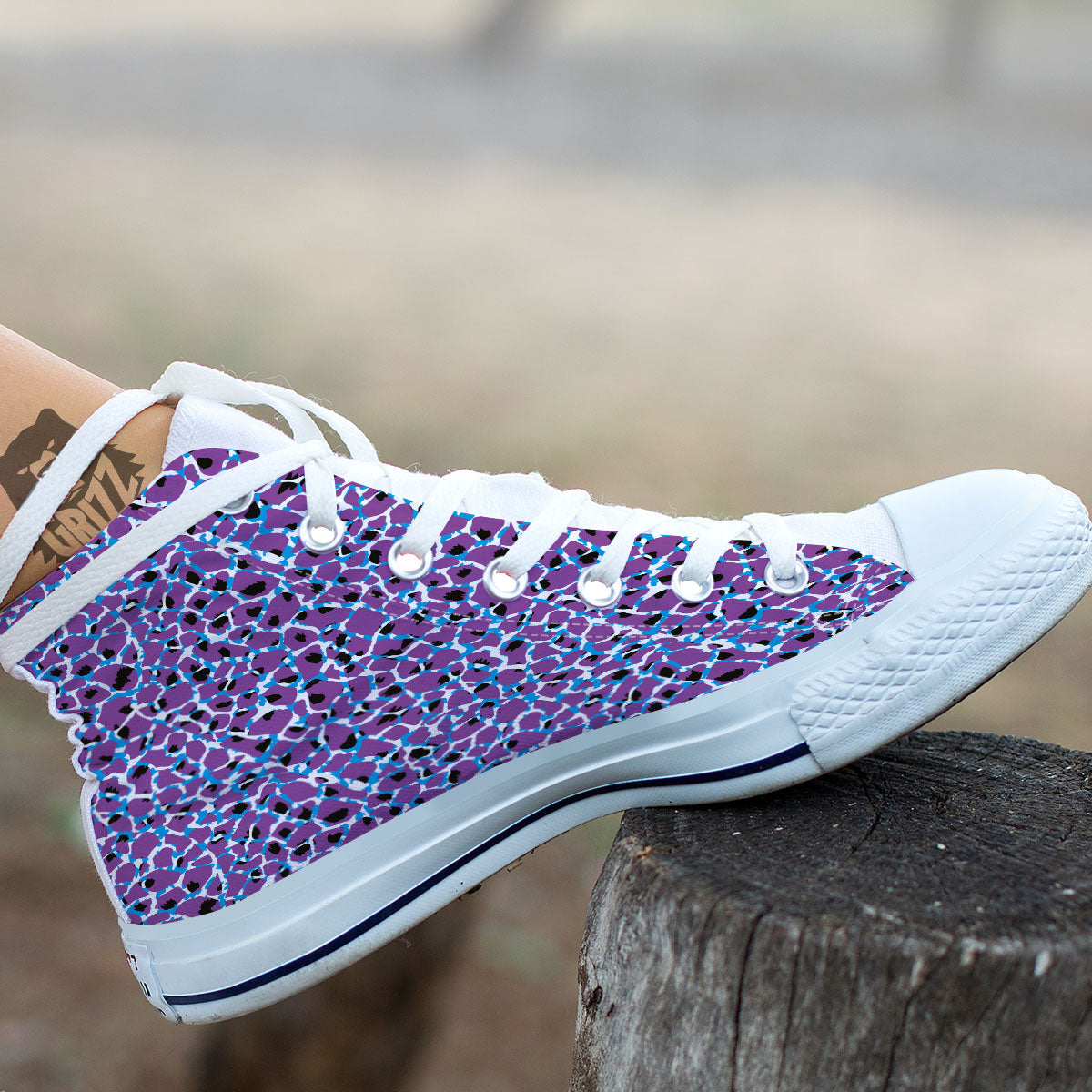 Giraffe Teal And Purple Print Pattern White High Top Shoes-grizzshop