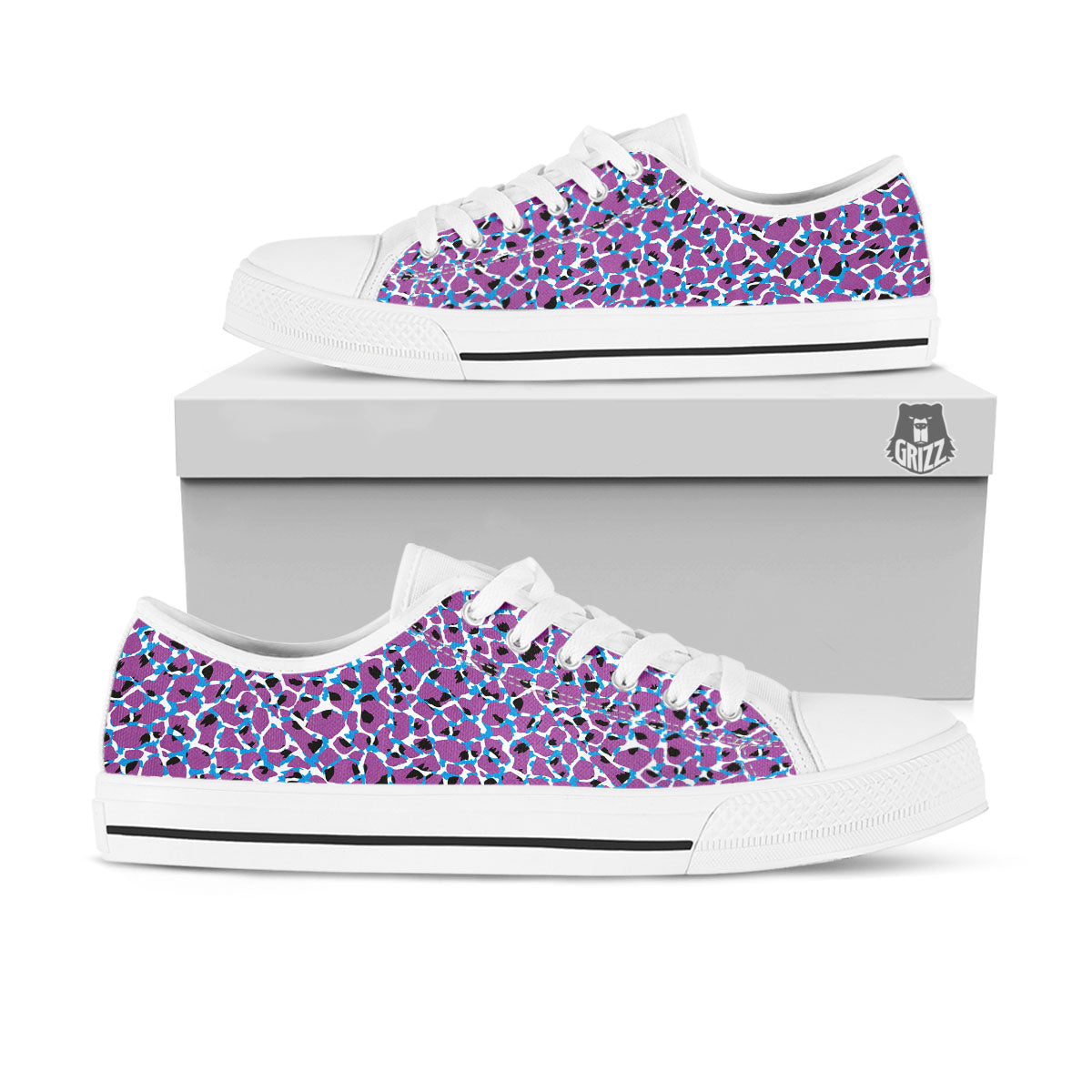 Giraffe Teal And Purple Print Pattern White Low Top Shoes-grizzshop