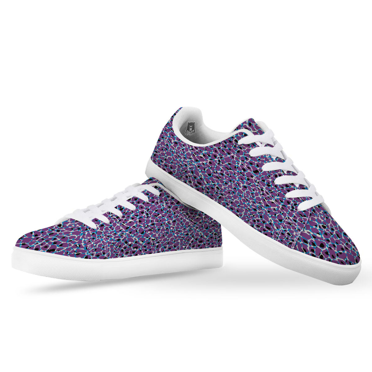 Giraffe Teal And Purple Print Pattern White Low Top Sneakers-grizzshop