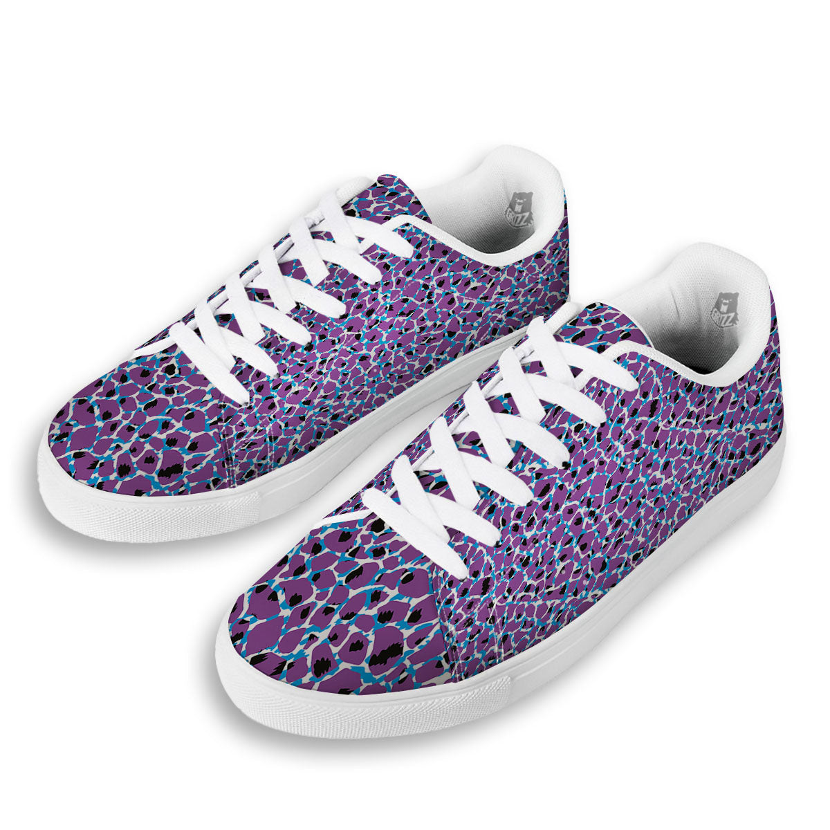 Giraffe Teal And Purple Print Pattern White Low Top Sneakers-grizzshop