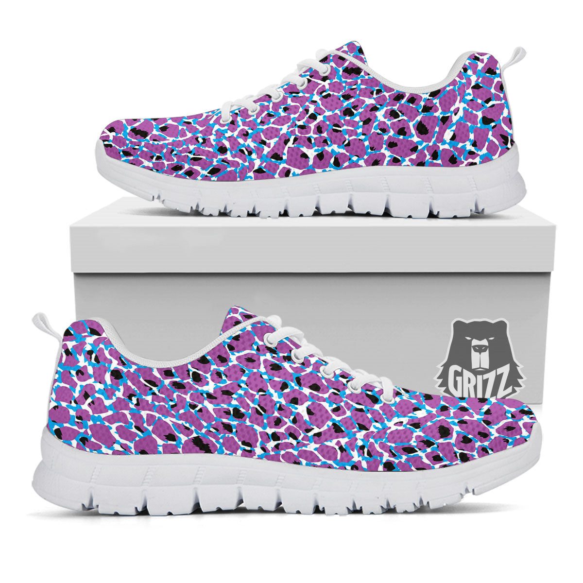 Giraffe Teal And Purple Print Pattern White Sneaker-grizzshop