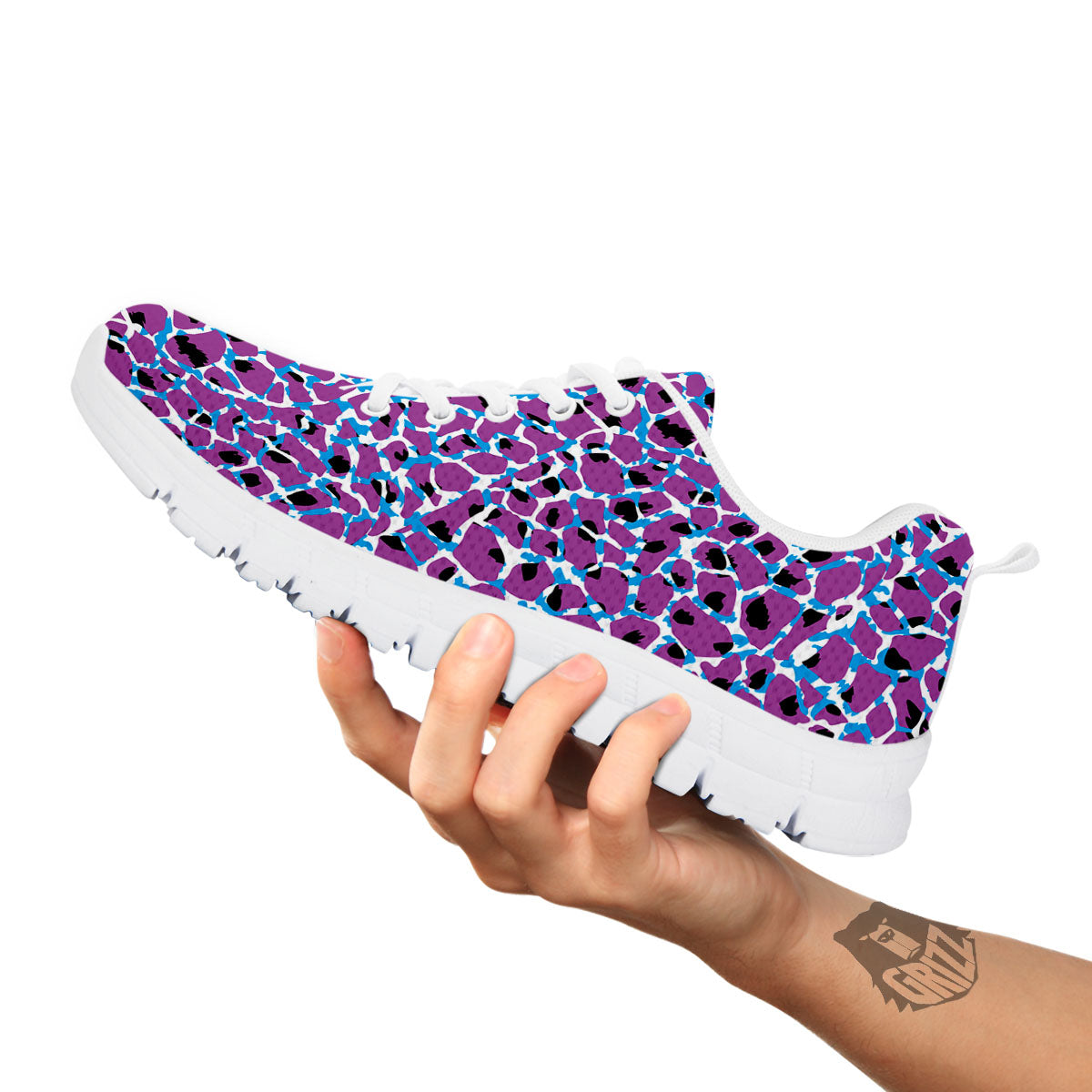 Giraffe Teal And Purple Print Pattern White Sneaker-grizzshop