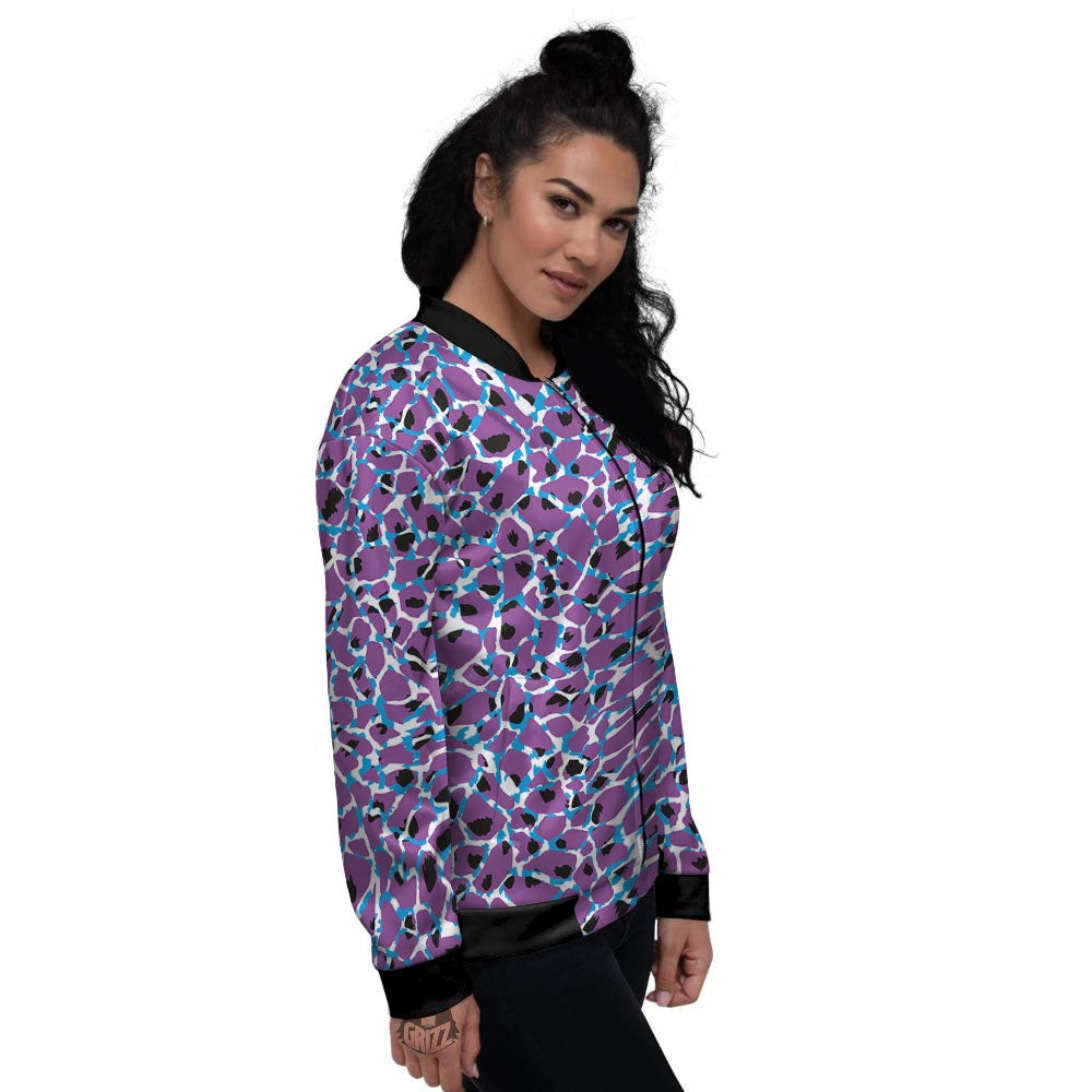 Giraffe Teal And Purple Print Pattern Women's Bomber Jacket-grizzshop