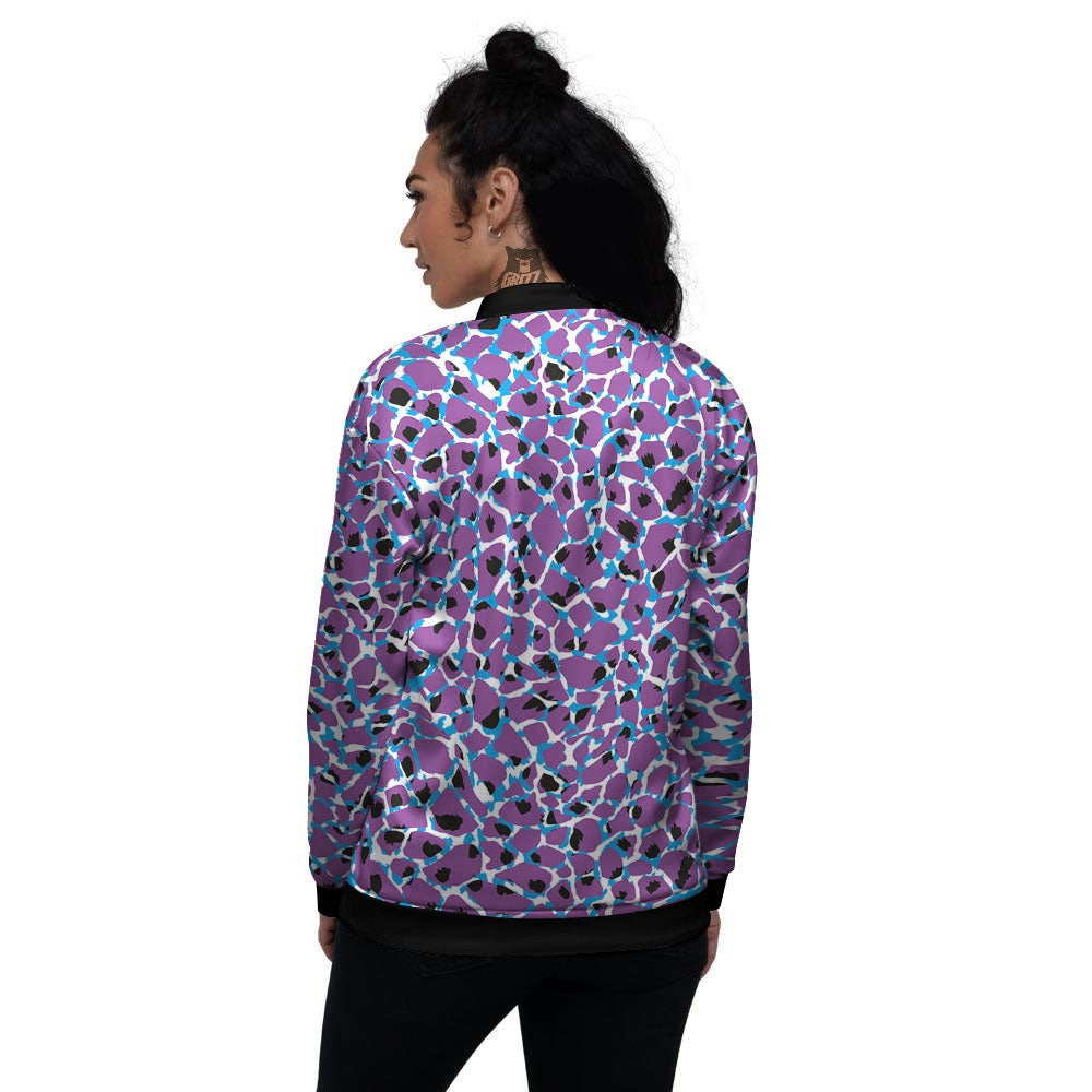 Giraffe Teal And Purple Print Pattern Women's Bomber Jacket-grizzshop