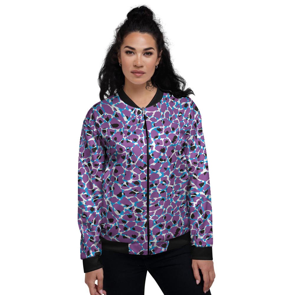 Giraffe Teal And Purple Print Pattern Women's Bomber Jacket-grizzshop