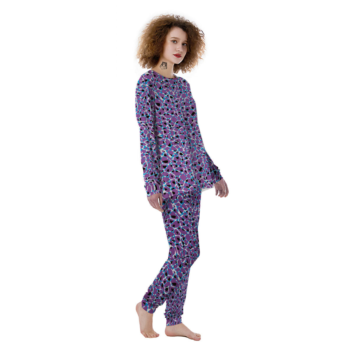 Giraffe Teal And Purple Print Pattern Women's Pajamas-grizzshop