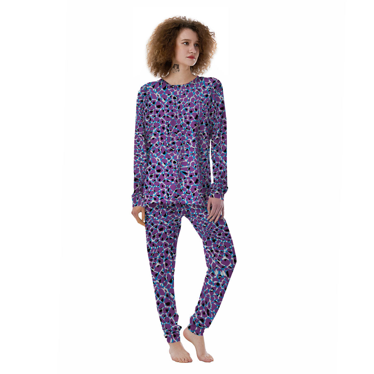 Giraffe Teal And Purple Print Pattern Women's Pajamas-grizzshop