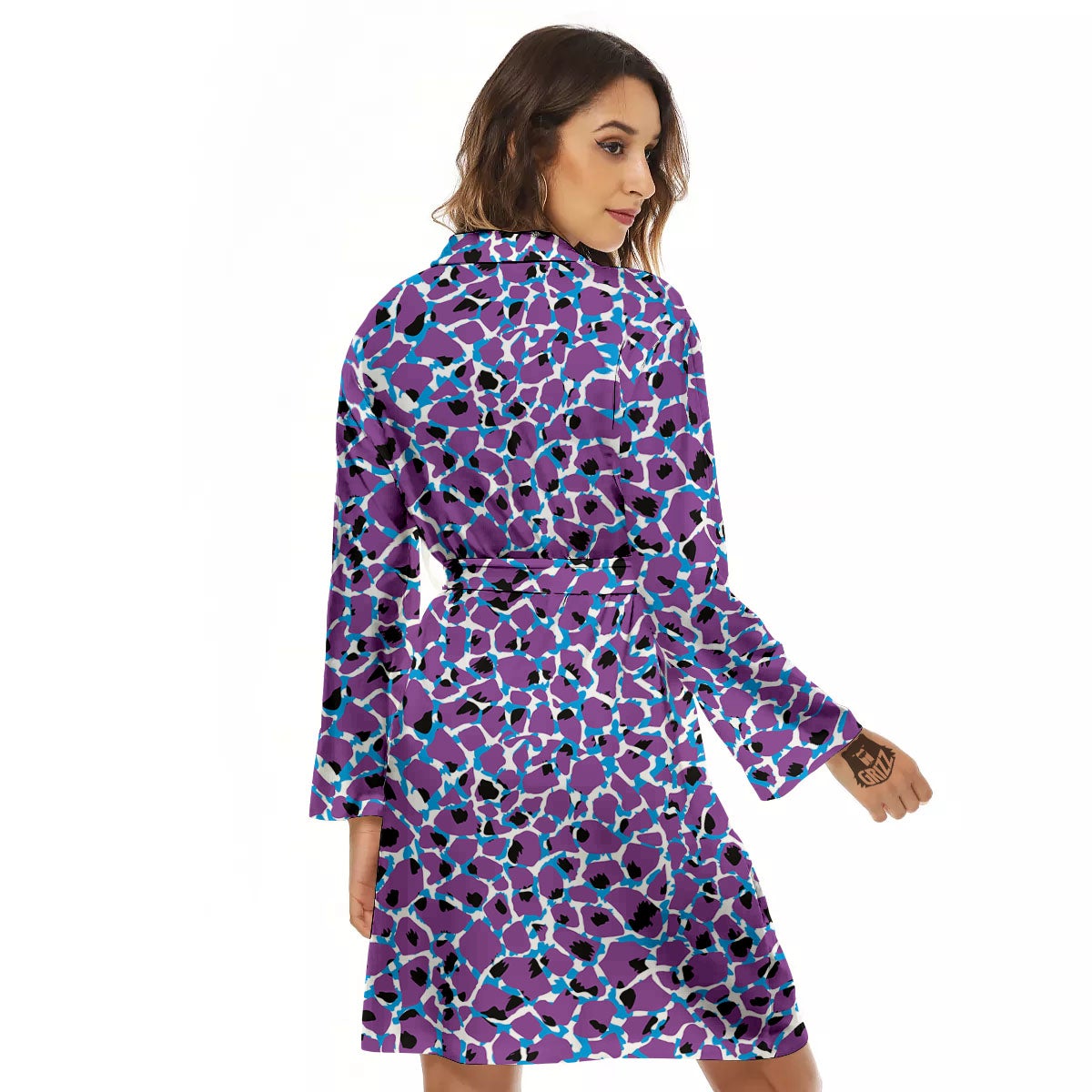 Giraffe Teal And Purple Print Pattern Women's Robe-grizzshop