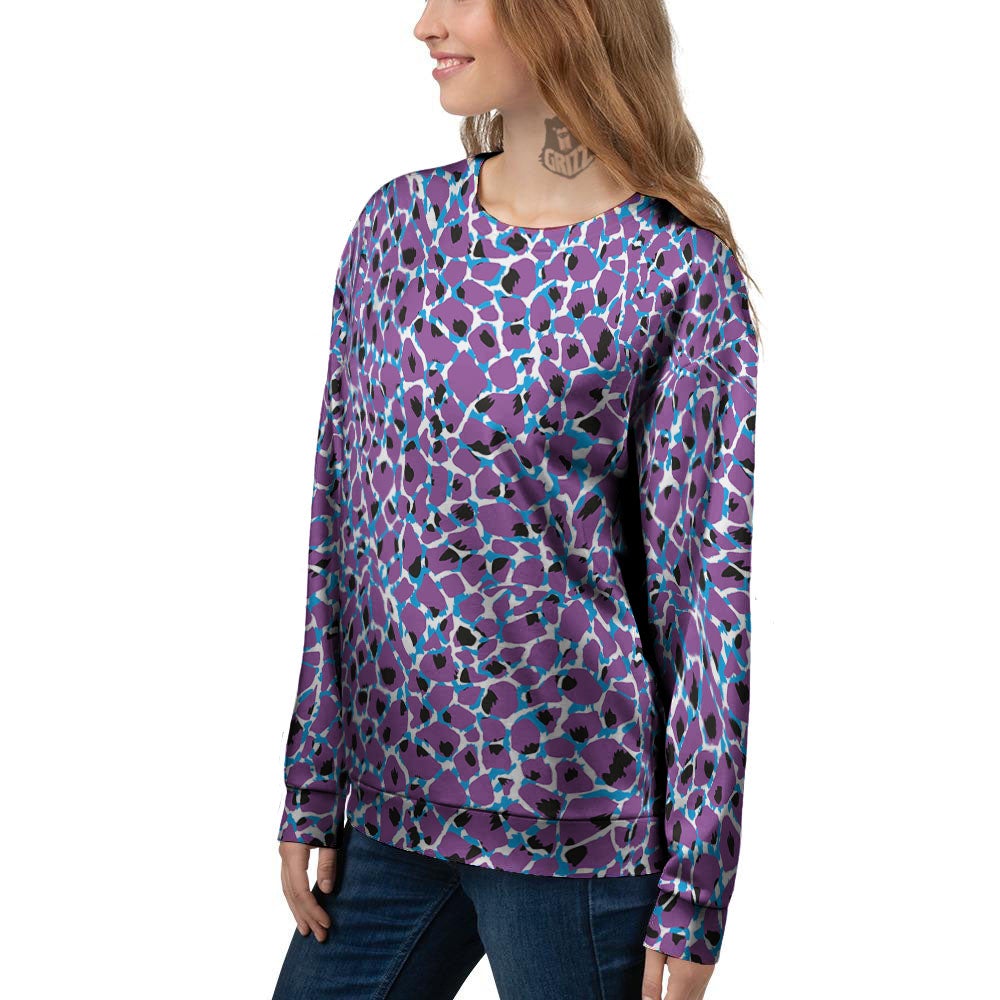 Giraffe Teal And Purple Print Pattern Women's Sweatshirt-grizzshop