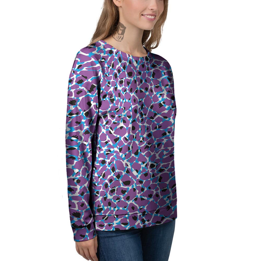 Giraffe Teal And Purple Print Pattern Women's Sweatshirt-grizzshop
