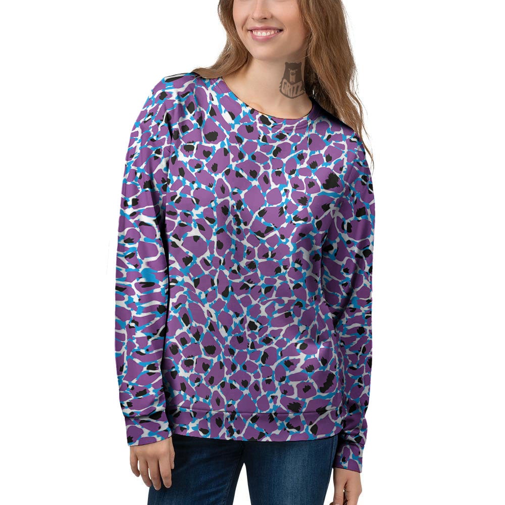 Giraffe Teal And Purple Print Pattern Women's Sweatshirt-grizzshop