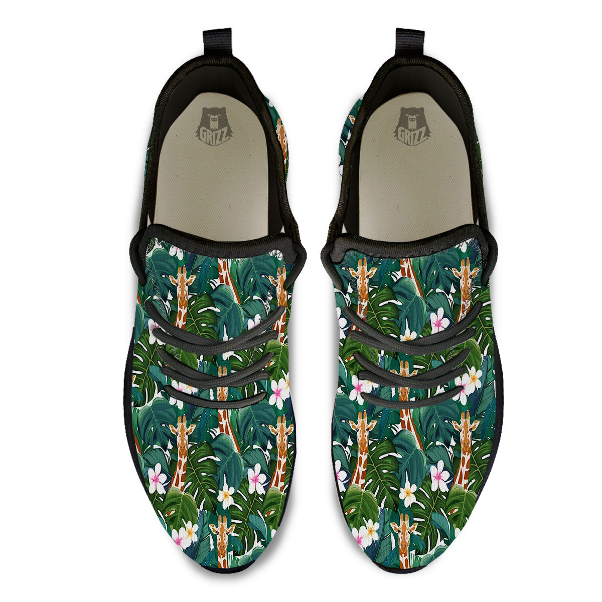 Giraffe Tropical Print Pattern Black Athletic Shoes-grizzshop
