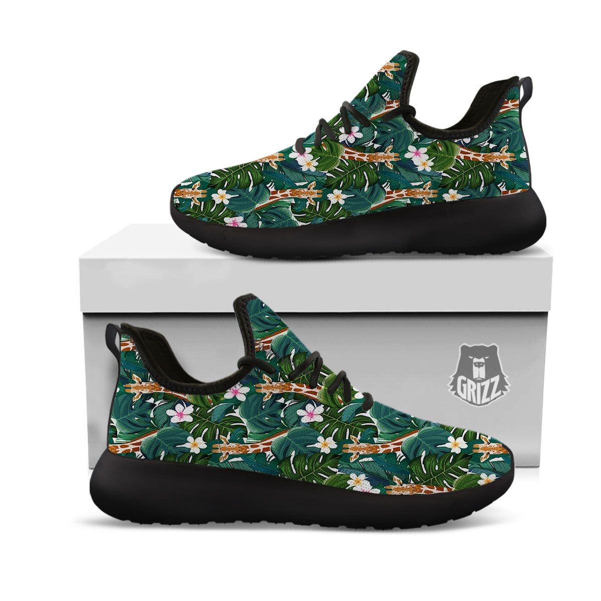 Giraffe Tropical Print Pattern Black Athletic Shoes-grizzshop