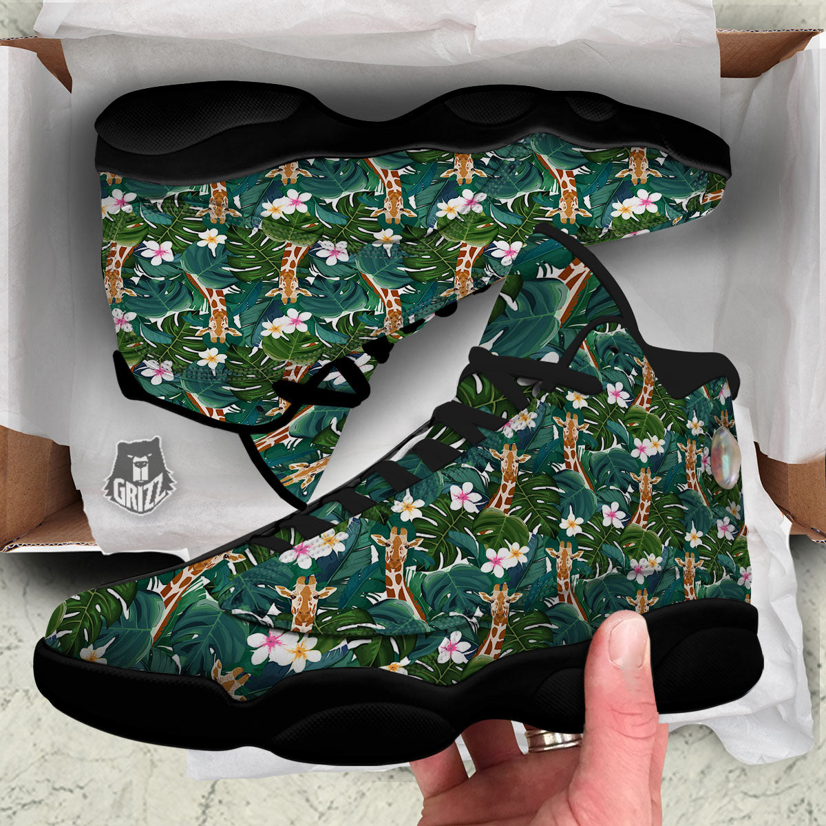Giraffe Tropical Print Pattern Black Basketball Shoes-grizzshop