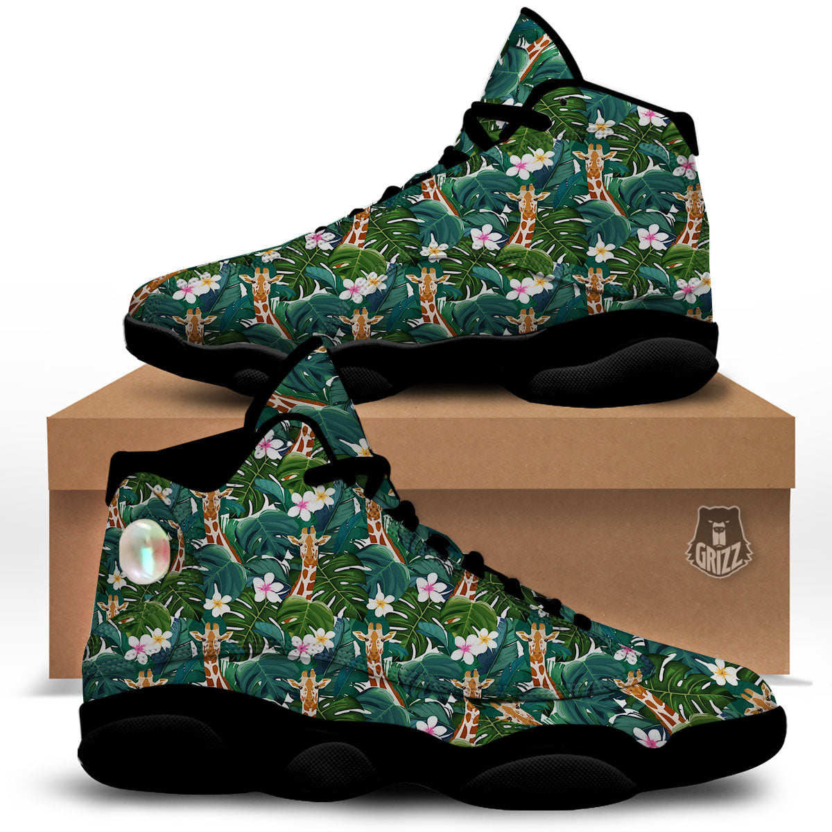 Giraffe Tropical Print Pattern Black Basketball Shoes-grizzshop