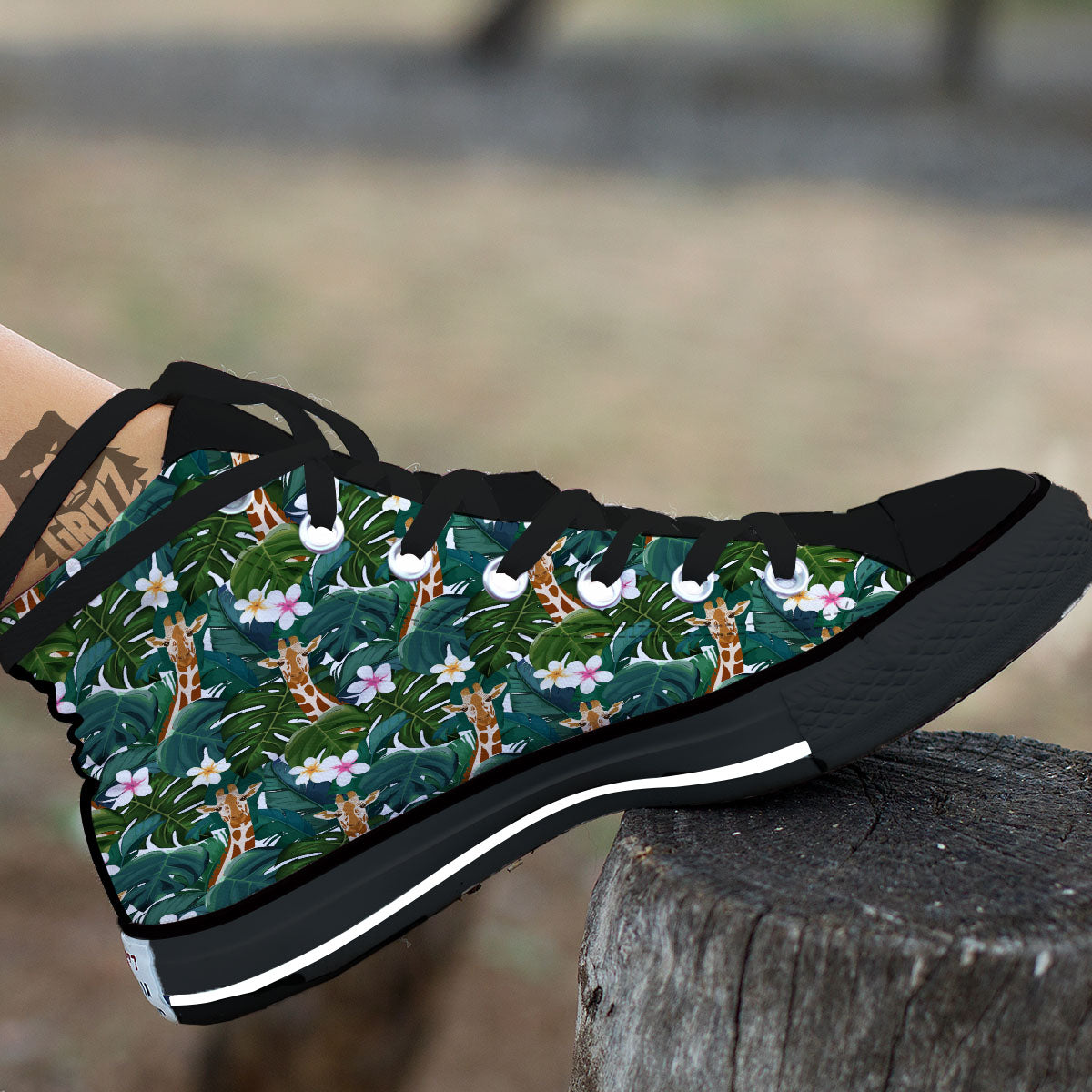 Giraffe Tropical Print Pattern Black High Top Shoes-grizzshop
