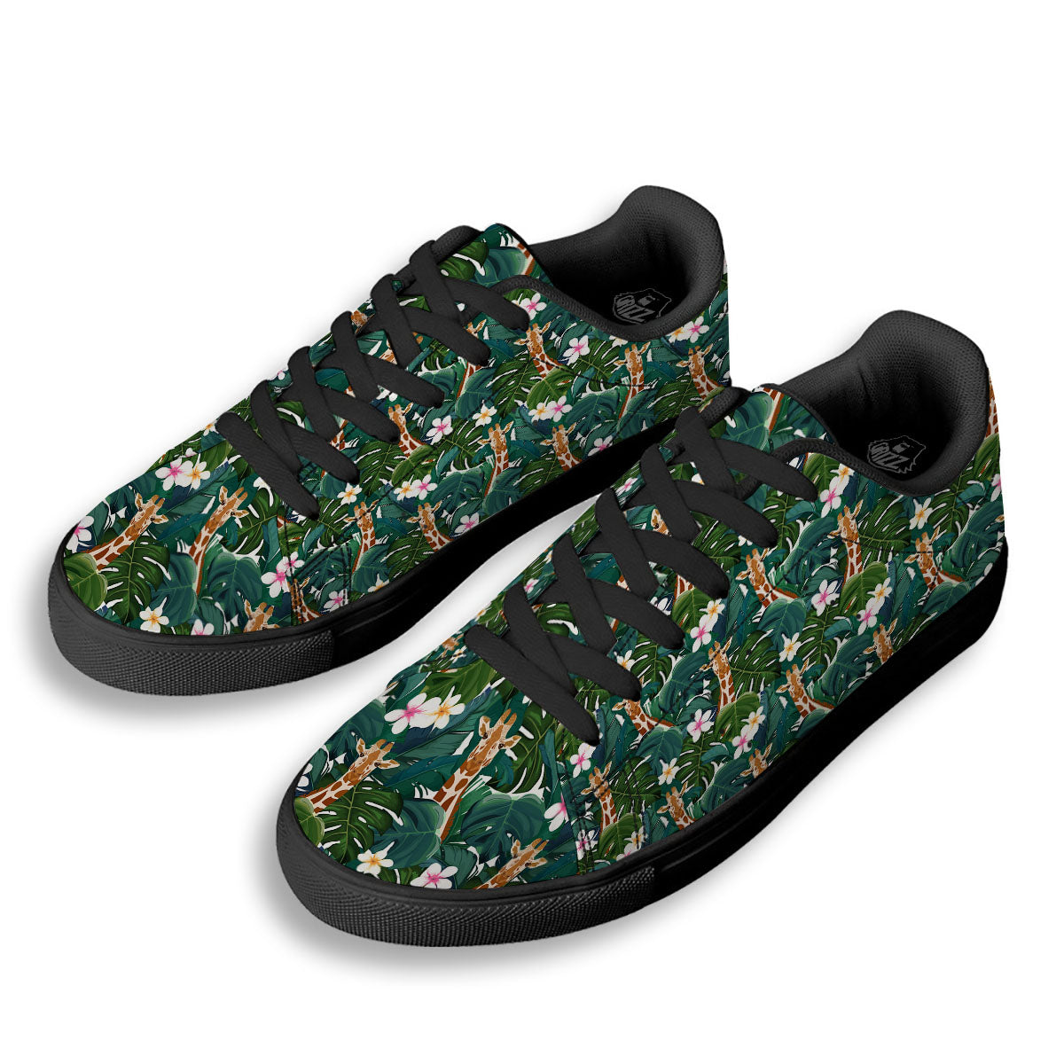 Giraffe Tropical Print Pattern Black Low Top Sneakers-grizzshop