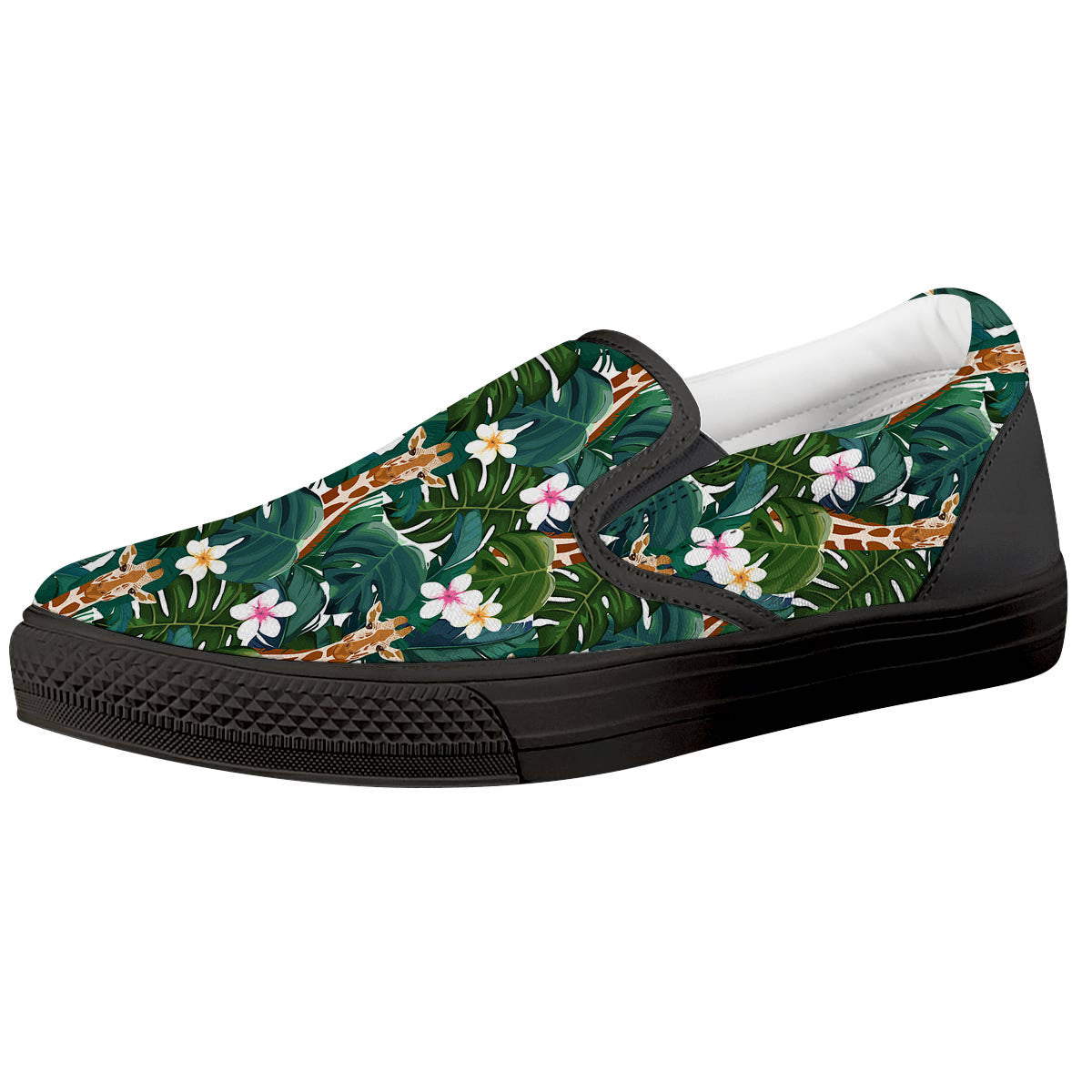 Giraffe Tropical Print Pattern Black Slip On Shoes-grizzshop