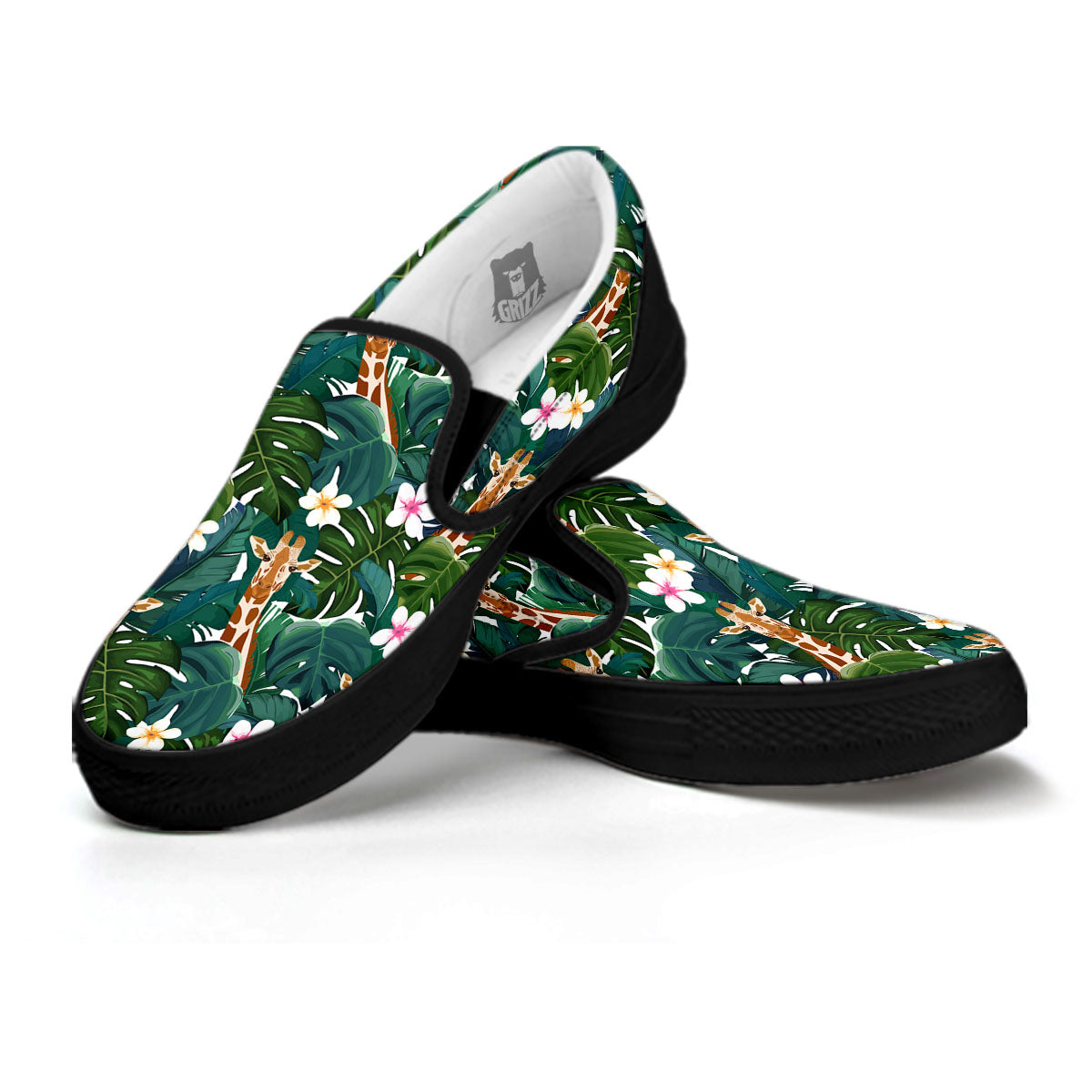 Giraffe Tropical Print Pattern Black Slip On Shoes-grizzshop