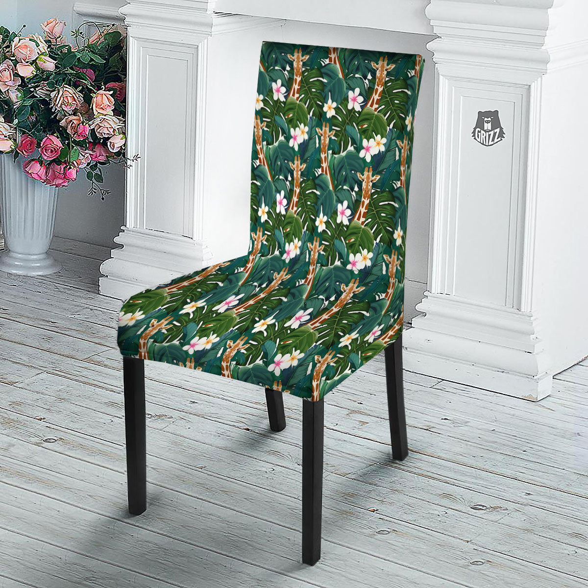 Giraffe Tropical Print Pattern Dining Chair Slipcover-grizzshop