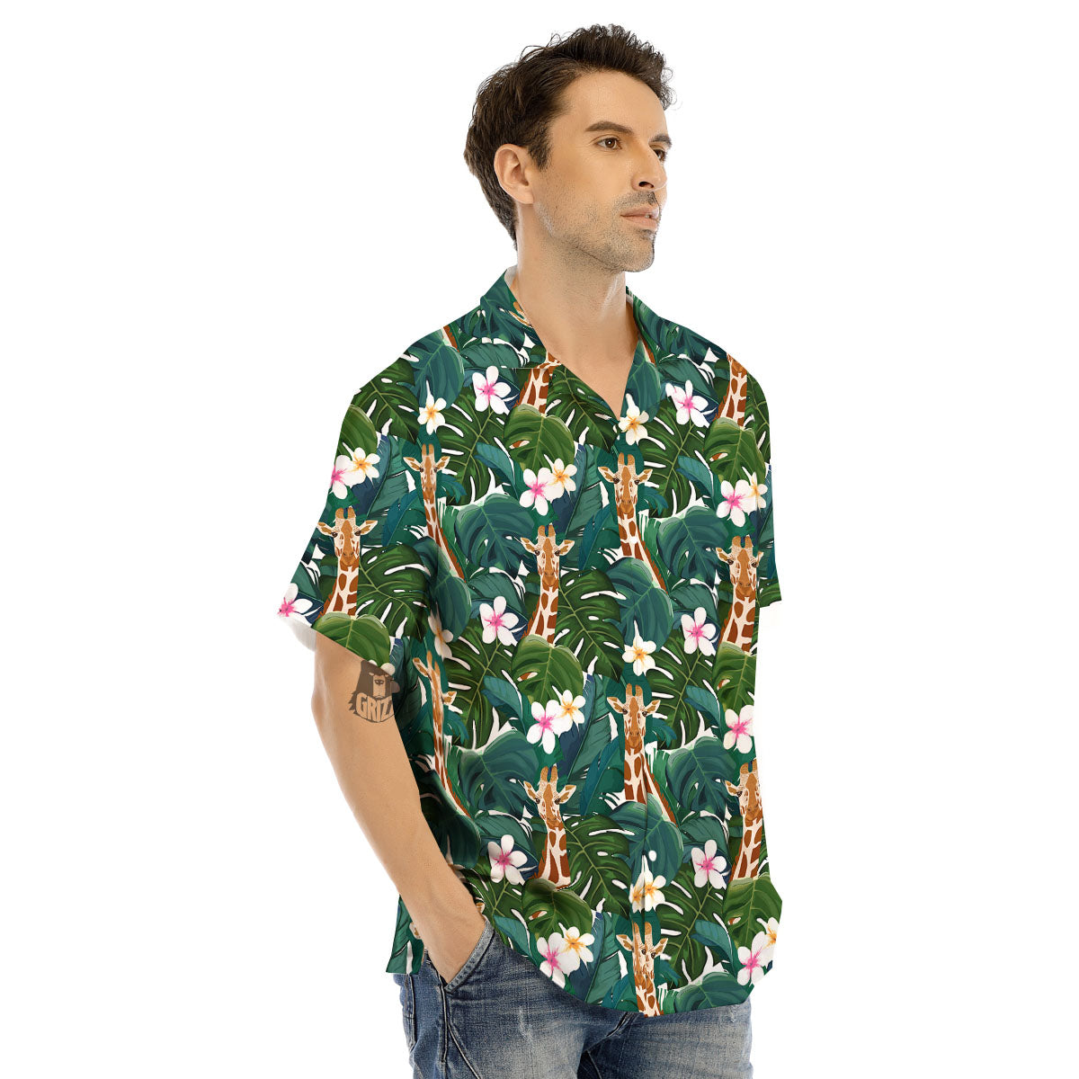 Giraffe Tropical Print Pattern Men's Hawaiian Shirt-grizzshop