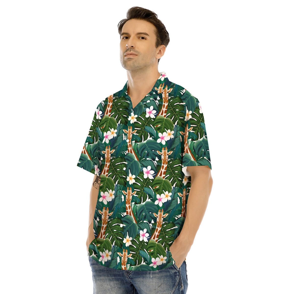 Giraffe Tropical Print Pattern Men's Hawaiian Shirt-grizzshop