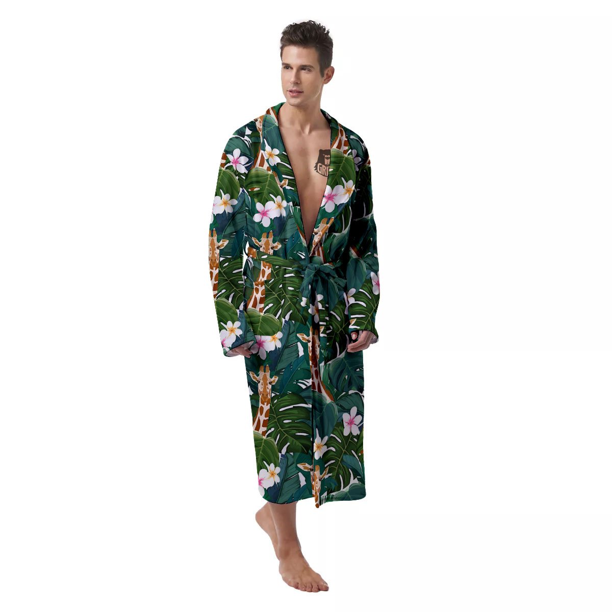Giraffe Tropical Print Pattern Men's Robe-grizzshop