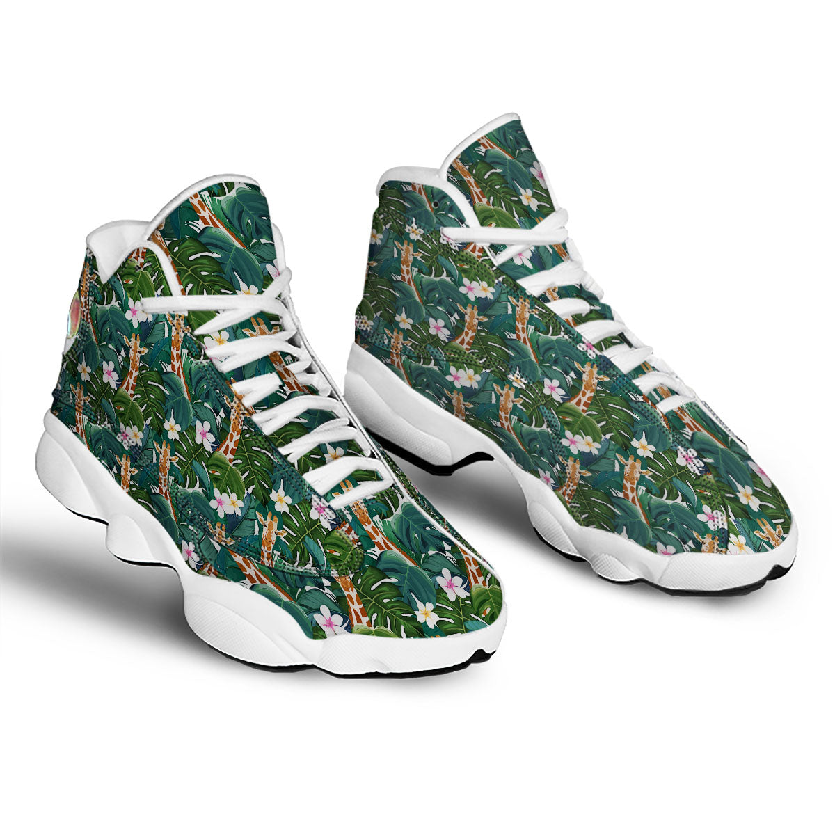 Giraffe Tropical Print Pattern White Basketball Shoes-grizzshop