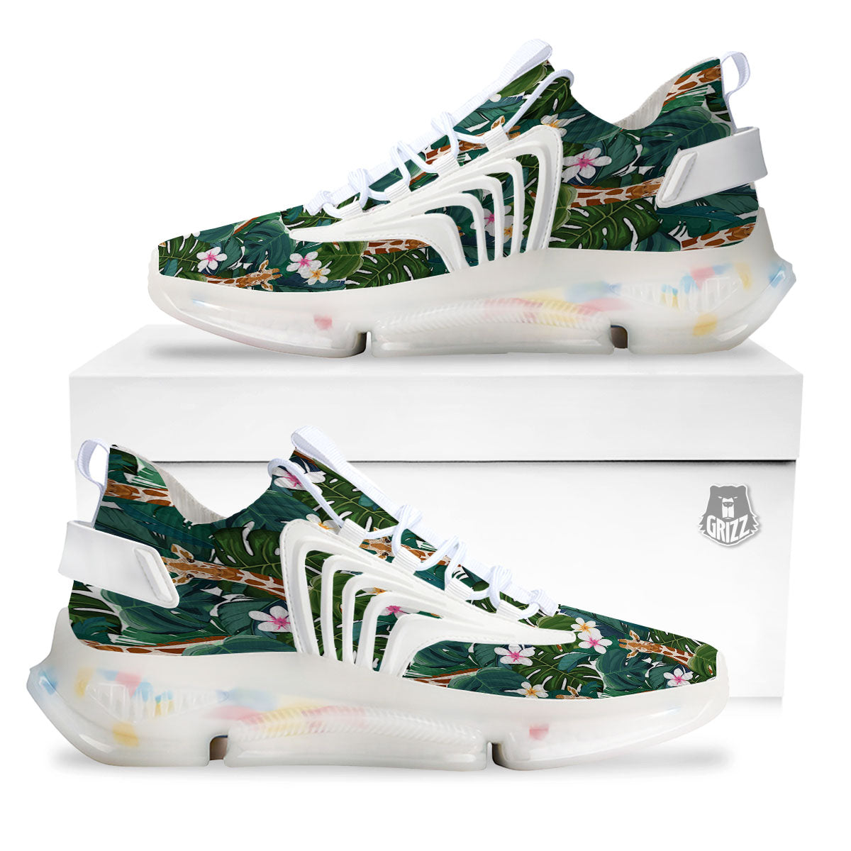 Giraffe Tropical Print Pattern White Gym Shoes-grizzshop