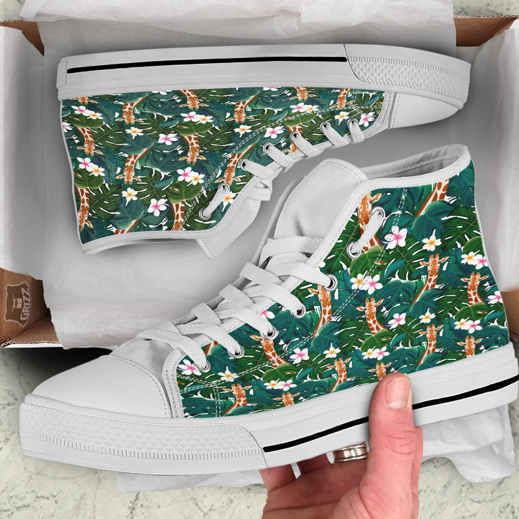 Giraffe Tropical Print Pattern White High Top Shoes-grizzshop