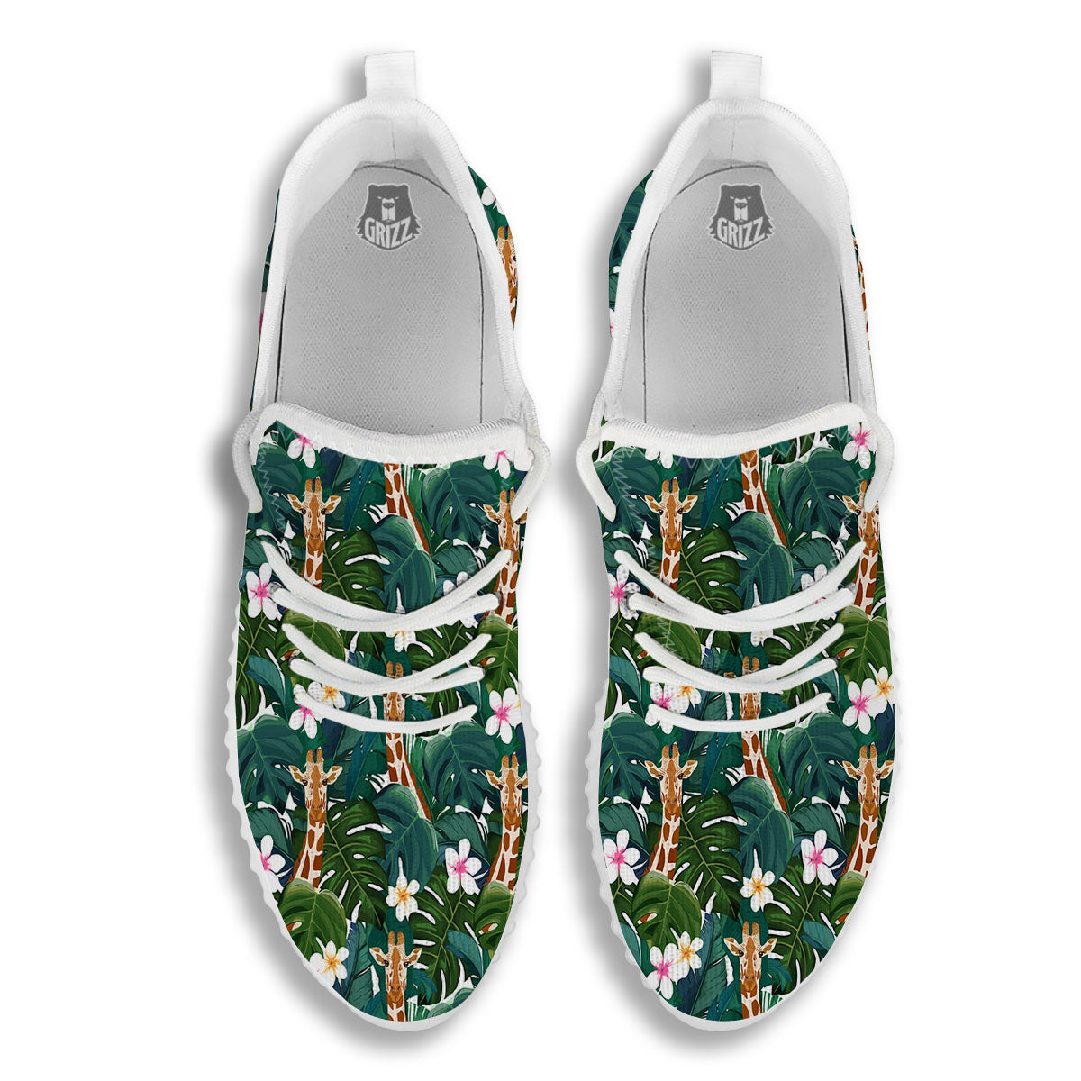 Giraffe Tropical Print Pattern White Walking Shoes-grizzshop