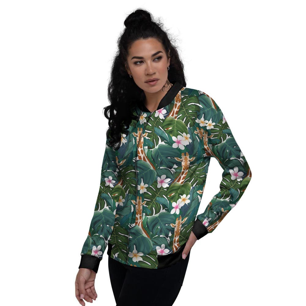Giraffe Tropical Print Pattern Women's Bomber Jacket-grizzshop