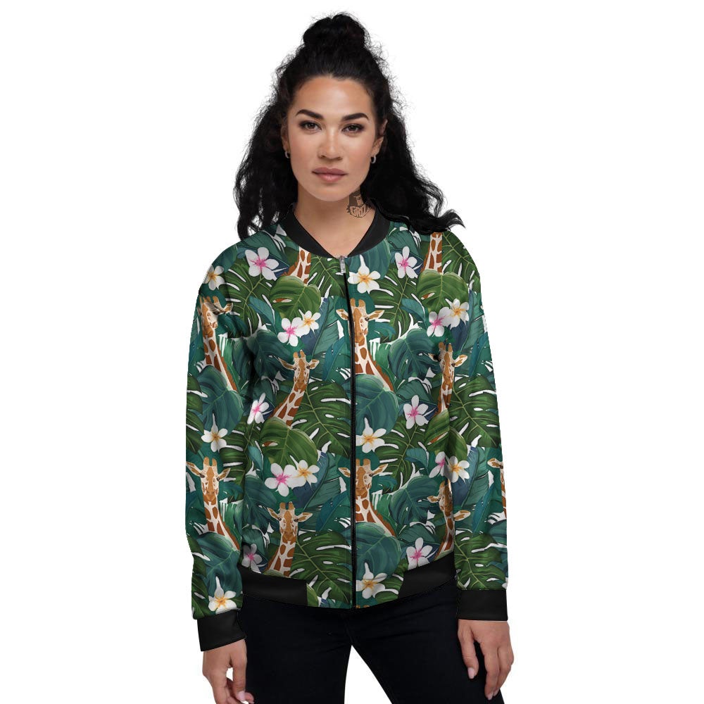 Giraffe Tropical Print Pattern Women's Bomber Jacket-grizzshop