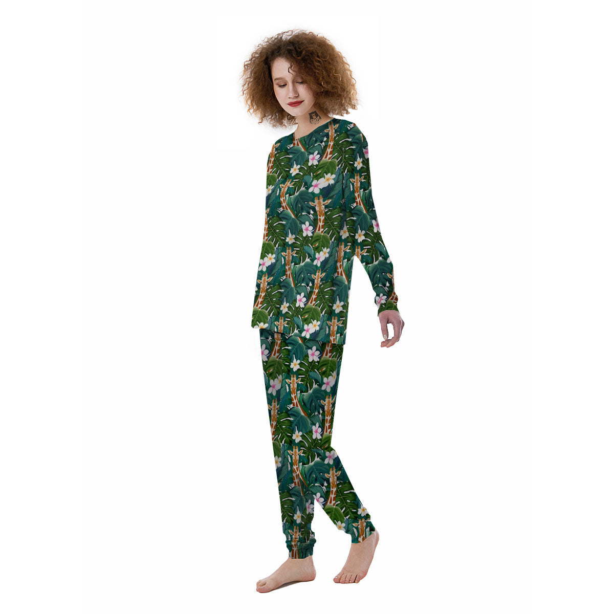 Giraffe Tropical Print Pattern Women's Pajamas-grizzshop