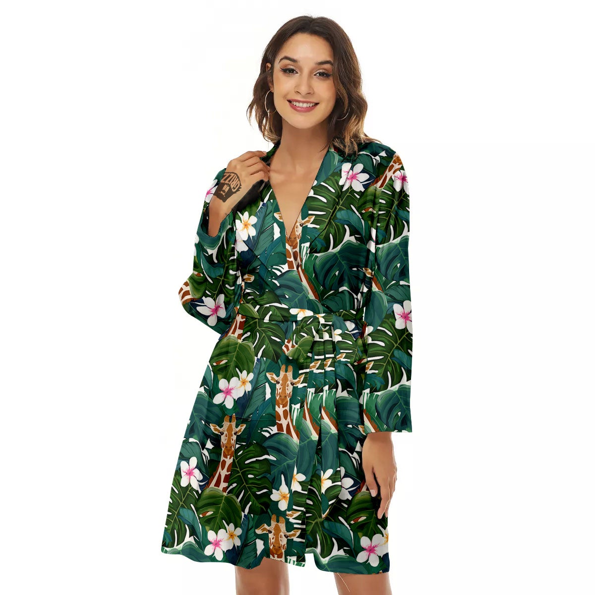 Giraffe Tropical Print Pattern Women's Robe-grizzshop