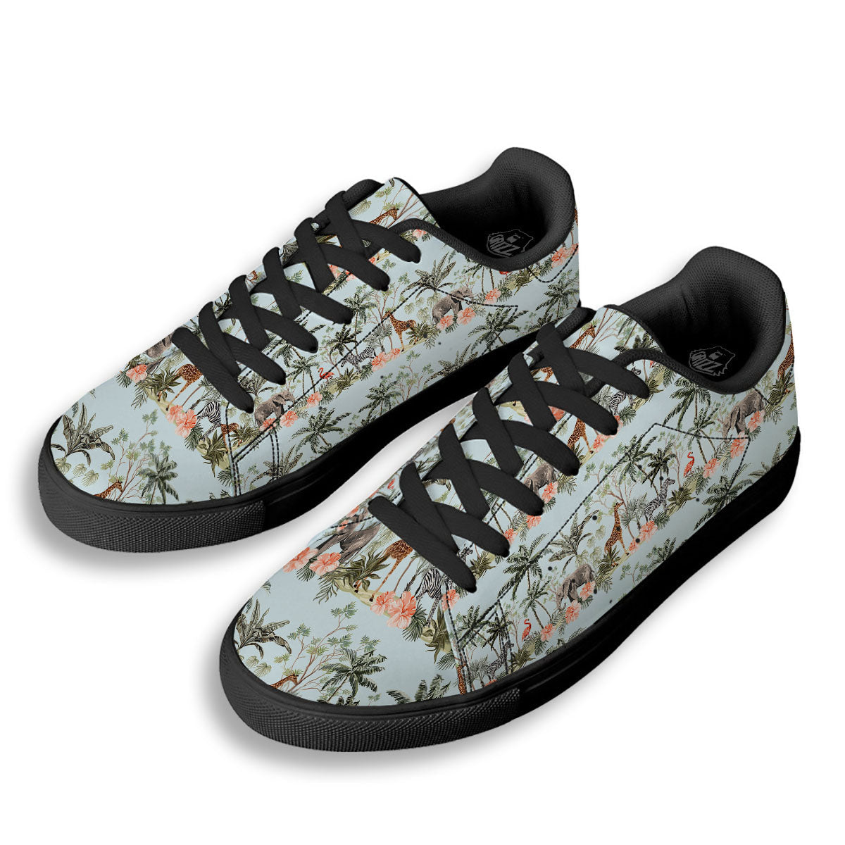 Giraffe Tropical Zebra Print Pattern Black Low Top Sneakers-grizzshop