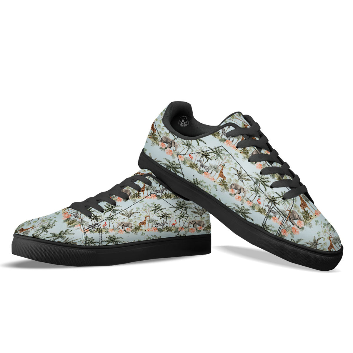Giraffe Tropical Zebra Print Pattern Black Low Top Sneakers-grizzshop