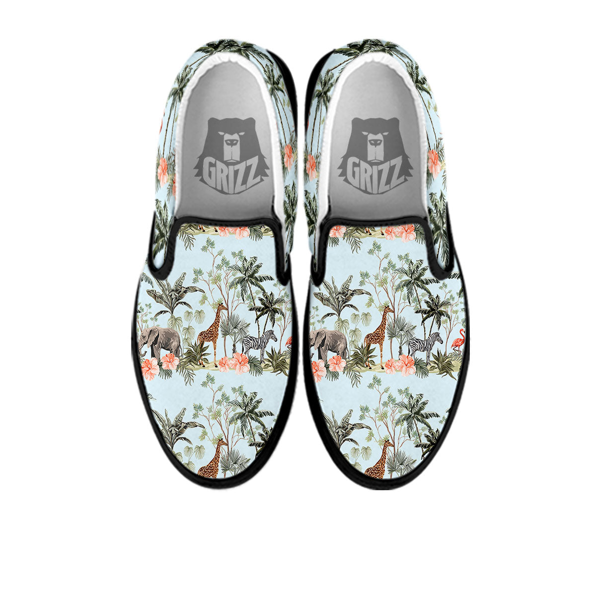 Giraffe Tropical Zebra Print Pattern Black Slip On Shoes-grizzshop