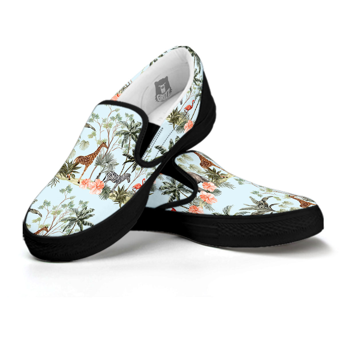 Giraffe Tropical Zebra Print Pattern Black Slip On Shoes-grizzshop