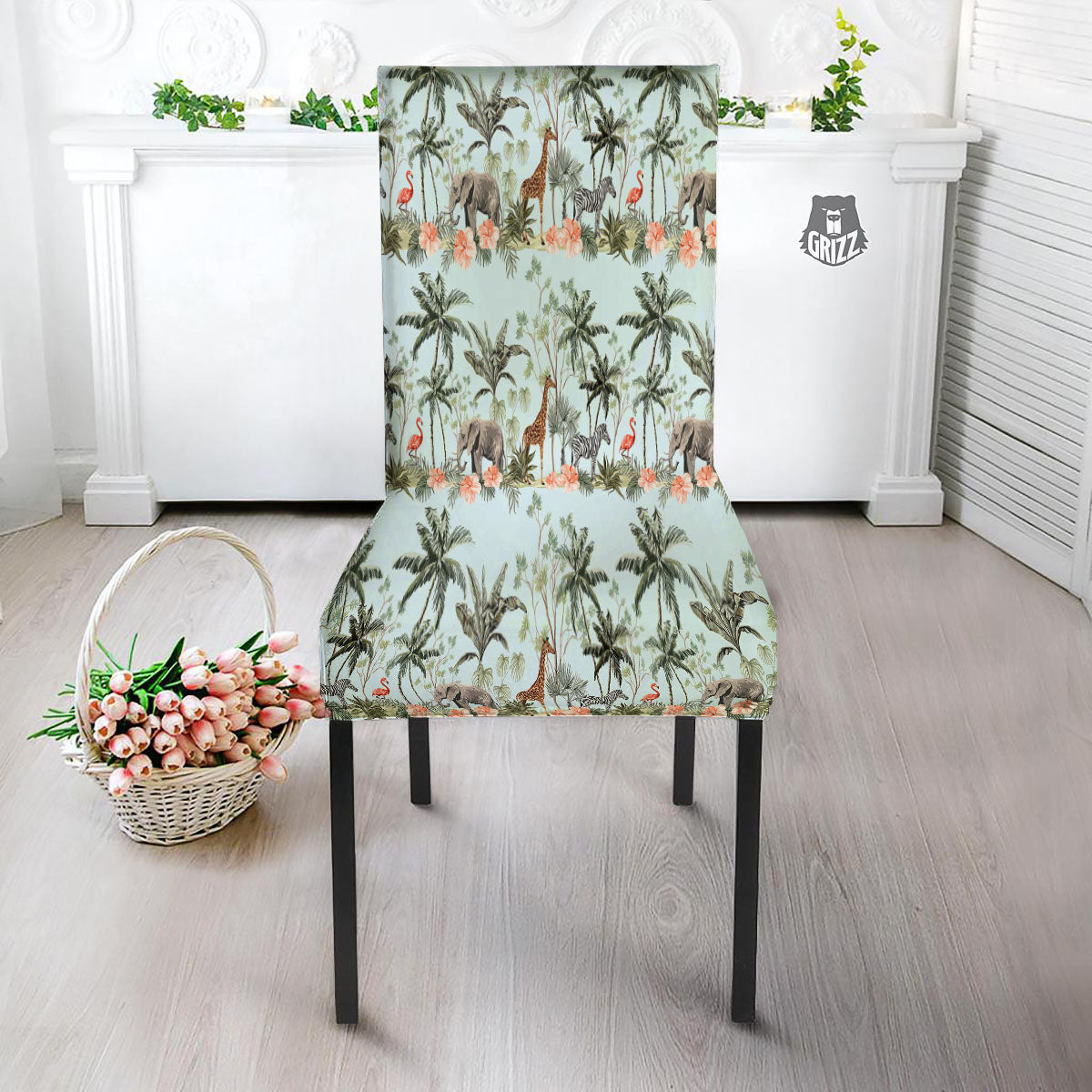Giraffe Tropical Zebra Print Pattern Dining Chair Slipcover-grizzshop