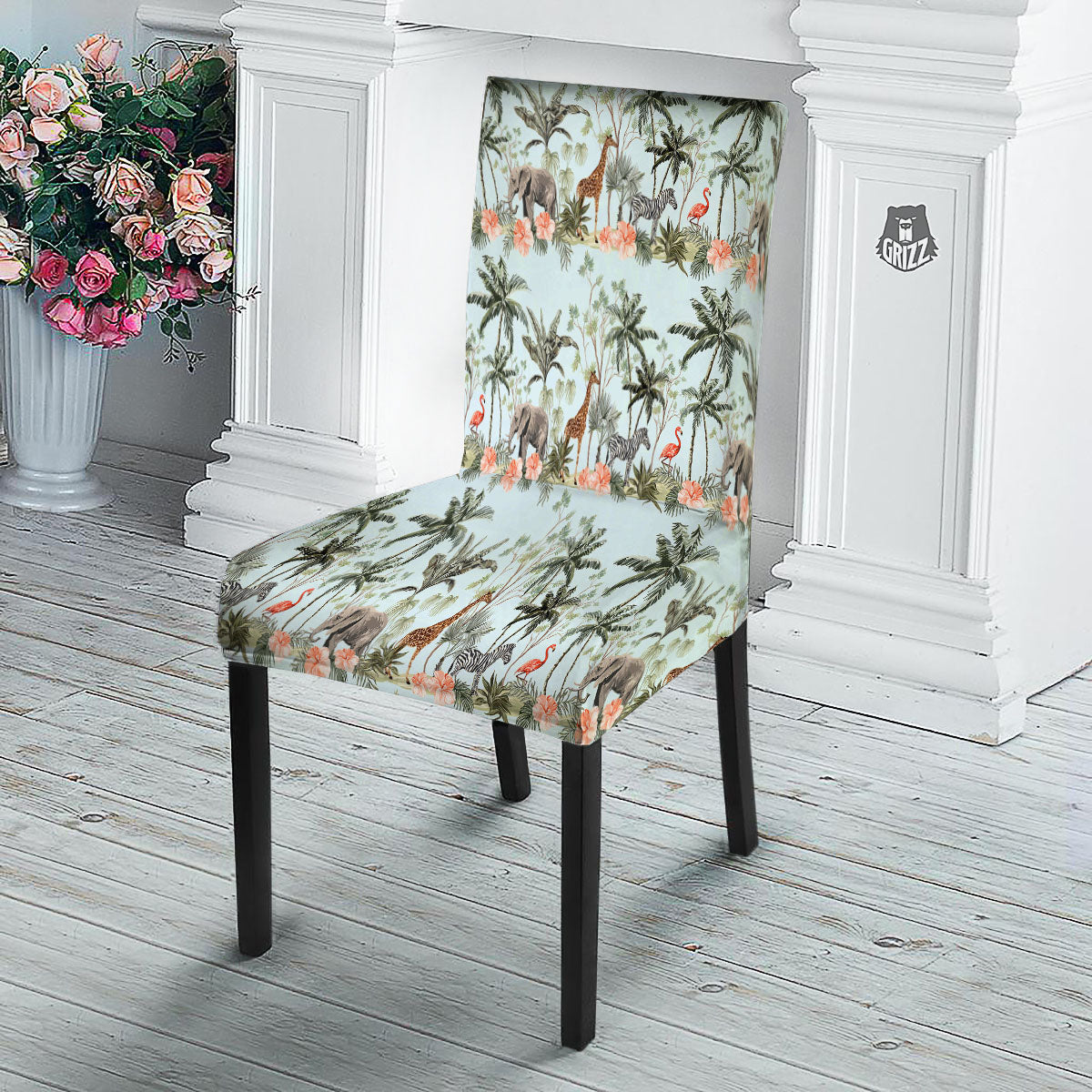 Giraffe Tropical Zebra Print Pattern Dining Chair Slipcover-grizzshop