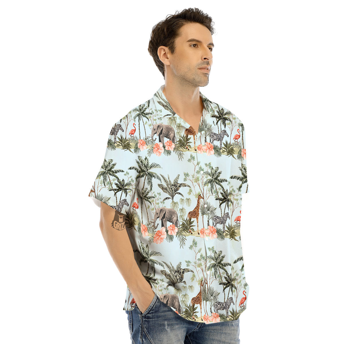 Giraffe Tropical Zebra Print Pattern Men's Hawaiian Shirt-grizzshop